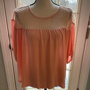 POL Women’s Blouse Size Medium Pale Coral/Pink 1/2 to 3/4 length sleeves